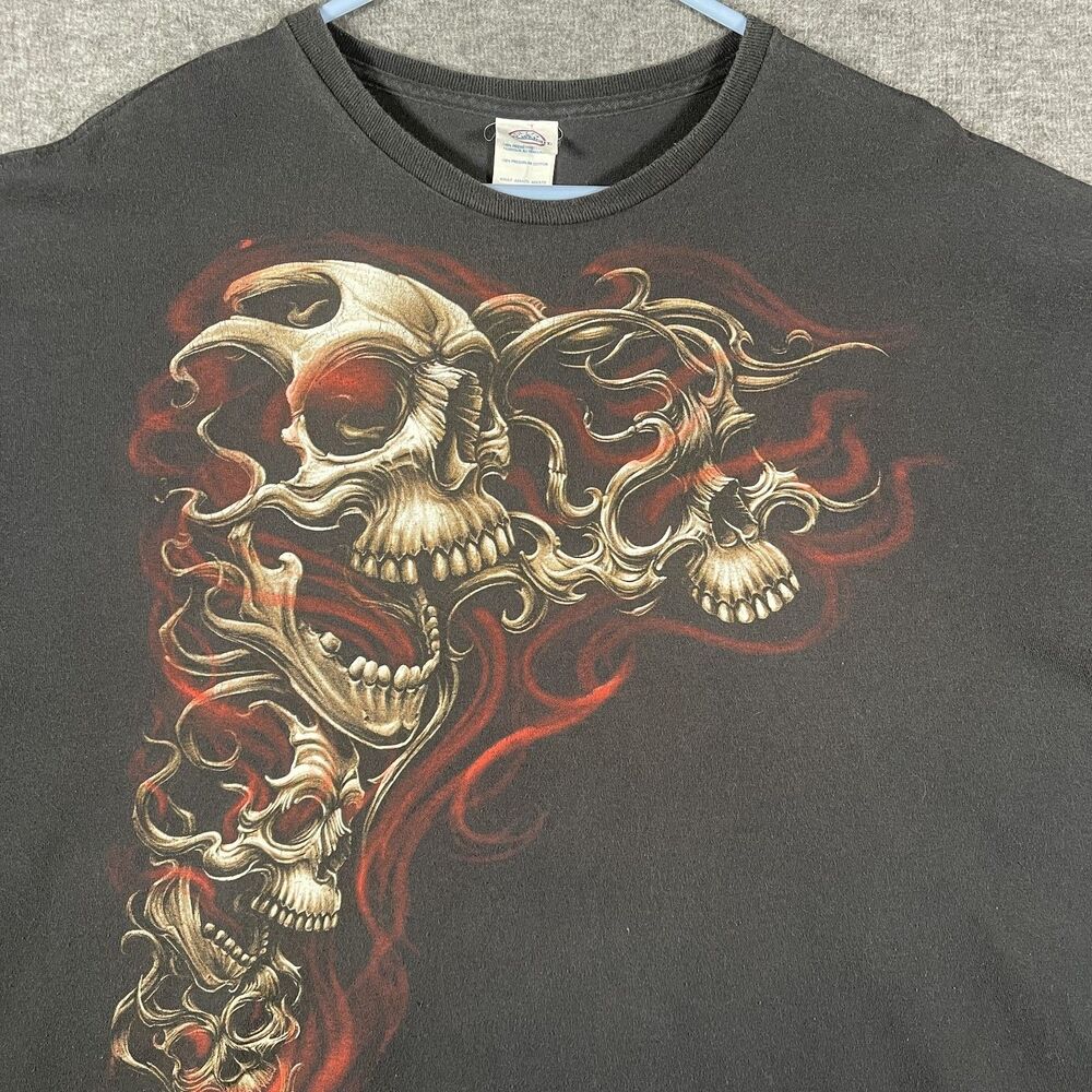 Delta Pro Weight Shirt Mens 3XL Black Flaming Skulls Tee Horror Smoke Y2K